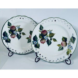 Brunelli Salad Plate set of 2 Italy Tiffany Victorian Lattice Edge Fruit VTG